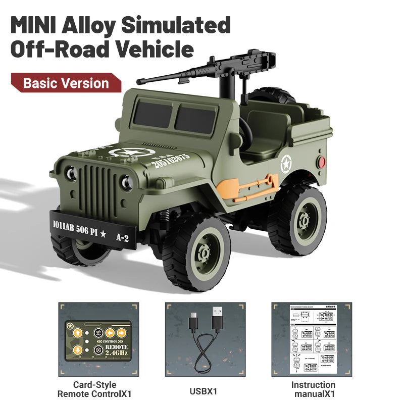 JJRC 1/64 RC Jeep Willys - 2.4G 4WD Military Off-Road Crawler Toy for Kids & Collectors