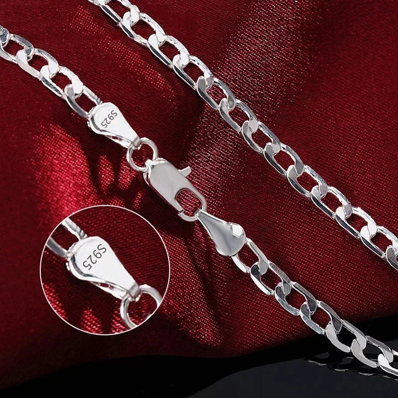 Men’s 925 Sterling Silver Necklace — 2/4/6/8/10/12MM, 40–75cm Chain with Lobster Clasp, Engagement Jewelry for Men, Boys & Women