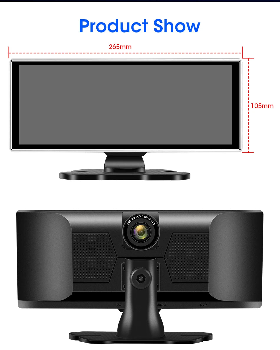 11.26" 4K Car DVR Dash Cam — Wireless CarPlay & Android Auto, Dual Lens Video Recorder with AI Screen, GPS Navigation, HD Dashboard Monitor