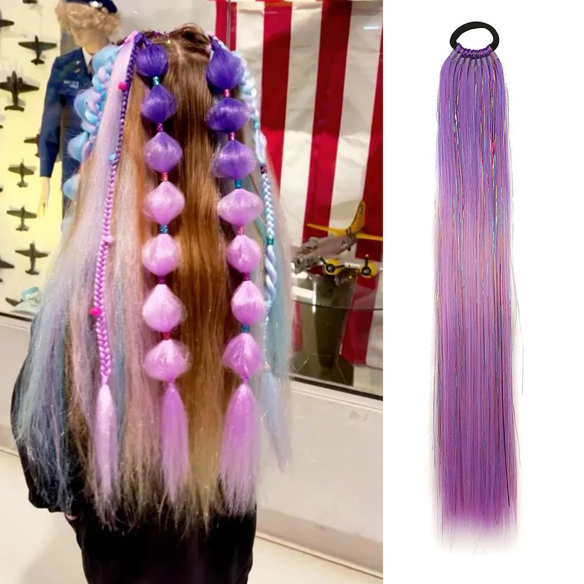 Purple, Pink & White Ombre Straight Braids – Hair Tinsel Festival Rave Extensions for Girls, Crazy Hair Day Braids