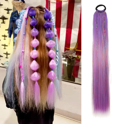 Purple, Pink & White Ombre Straight Braids – Hair Tinsel Festival Rave Extensions for Girls, Crazy Hair Day Braids