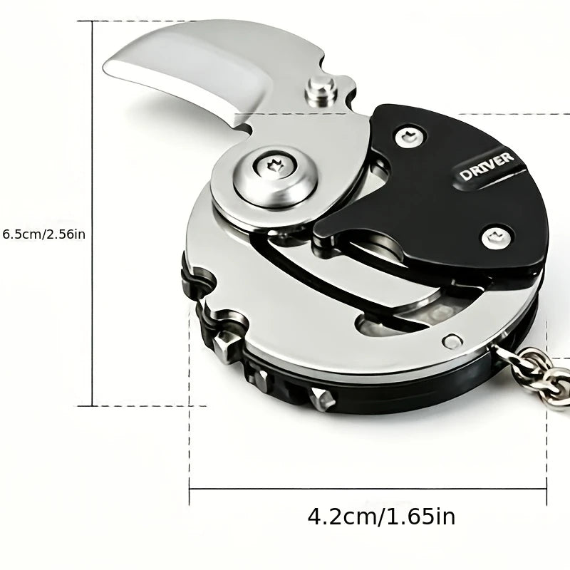Multifunctional Round Pocket Tool Keychain - Mini EDC Screwdriver Cutter Bottle Opener for Outdoor Use