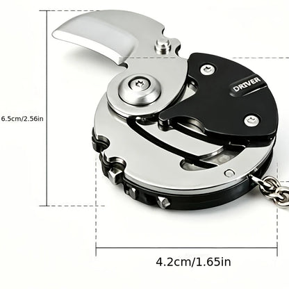 Multifunctional Round Pocket Tool Keychain - Mini EDC Screwdriver Cutter Bottle Opener for Outdoor Use