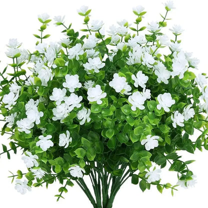 4 Bundles UV Resistant Artificial Plants – Faux Bushes Plastic Flowers for Outdoor Garden, Porch, Wedding & Farmhouse Decor