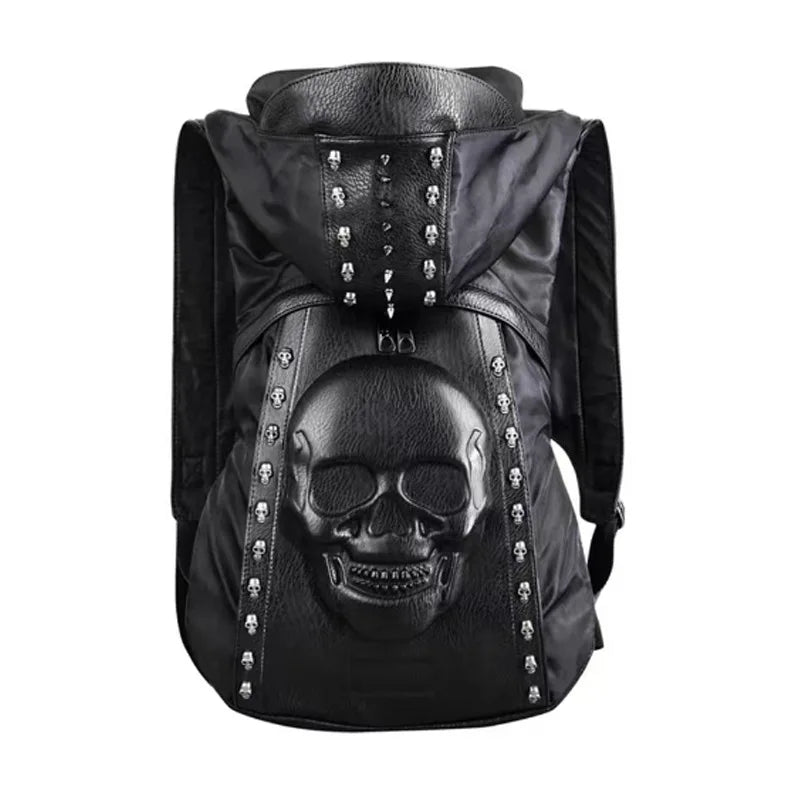 3D Skull Leather Backpack – Rivet Hooded Crossbody Bag with Unique Style