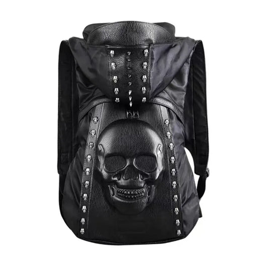 3D Skull Leather Backpack – Rivet Hooded Crossbody Bag with Unique Style