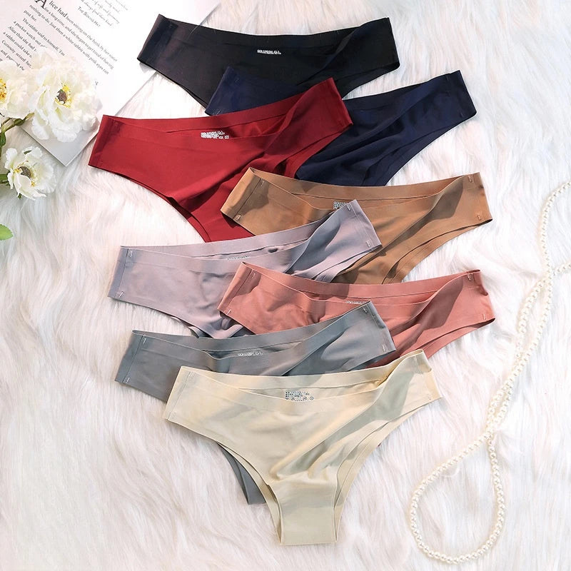 4PCS Seamless Brazilian Panties Set – Ice Silk Ultra-Thin Low Waist Women’s Briefs Sexy Soft Breathable Bikini Lingerie Underwear