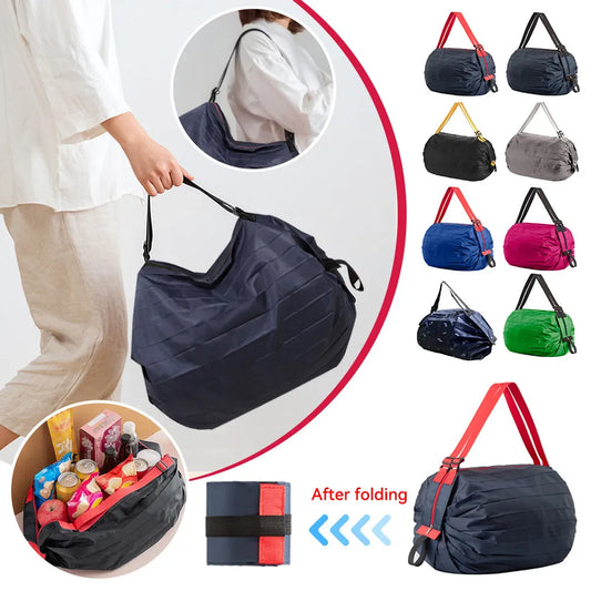 Large Eco-Friendly Folding Shopping Bag - Reusable, Portable One-Shoulder Handbag for Travel & Grocery with Fashionable Pocket Design