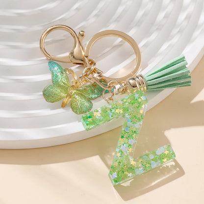 A-Z Initial Letter Resin Keychain - Green Butterfly Lobster Key Ring & DIY Charm