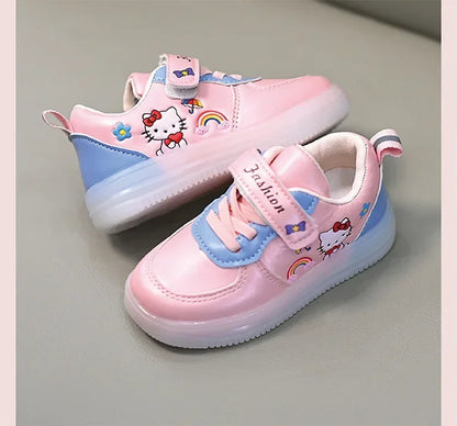 LED Kids Shoes for Girls — Cute Hello Kitty Cartoon Canvas Sneakers, Soft-Bottom Casual Shoes, Baby Girl Kawaii Footwear