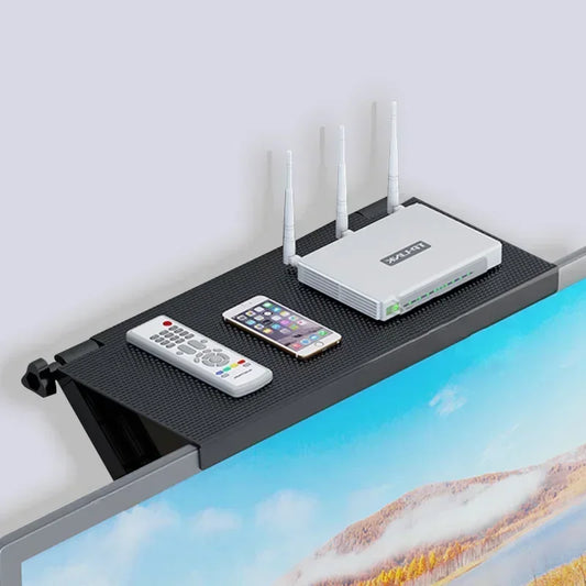 Adjustable Multi-Functional TV Screen Top Shelf - Desktop Display Stand and Organizer for Home Office, Computer Monitor Rack
