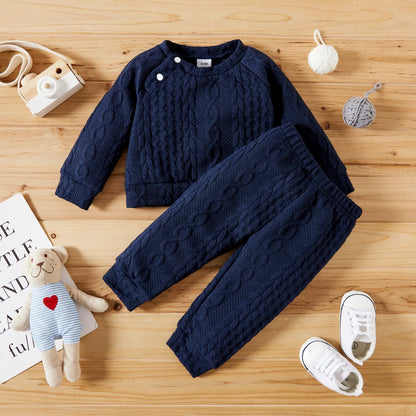 7 Colors Newborn Baby Clothes Set - Solid Long Sleeve Top & Pants, 2PCS Leisure Sport Outfit for Autumn & Winter