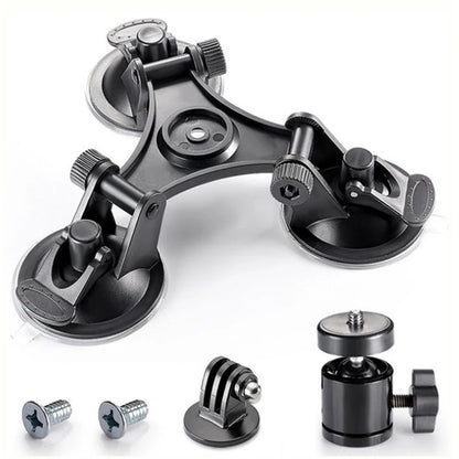 Triple Suction Cup Mount with 1/4'' Thread Adapter for GoPro Hero 13/12/11/10/9/8, DJI Osmo Action 5/4/3, Insta360, SJCAM