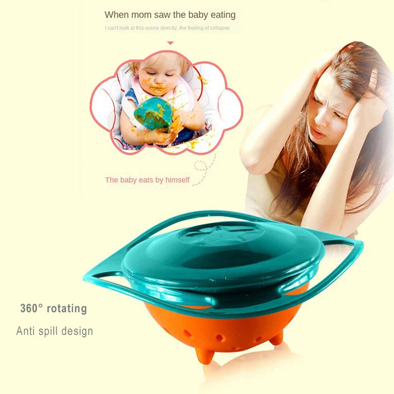 Universal 360° Spill Proof Gyro Bowl - Rotary Balance Feeding Dish for Babies & Kids