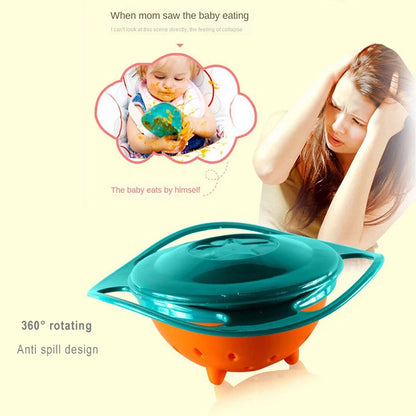 Universal 360° Spill Proof Gyro Bowl - Rotary Balance Feeding Dish for Babies & Kids