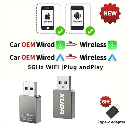 XUDA 2025 Wireless CarPlay & Android Auto Adapter – Smart Mini Plug & Play Box with Fast WiFi Connection, Universal for Nissan Vehicles
