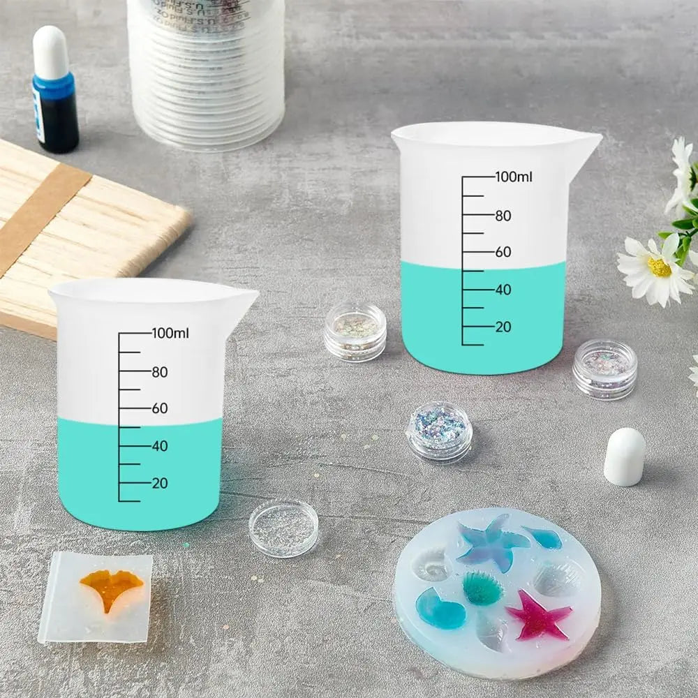 3PCS 100ml Silicone Measuring Cups Set – Dual Scale (ml/oz) Non-Stick Epoxy Resin Mixing Tools for Jewelry Casting & Wax Molds