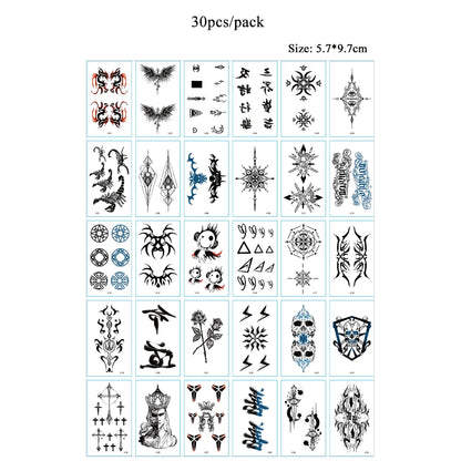 30pcs Black Temporary Tattoo Stickers - Flower Butterfly Rose Moon Star Mandala Designs for Hand, Chest & Body Art