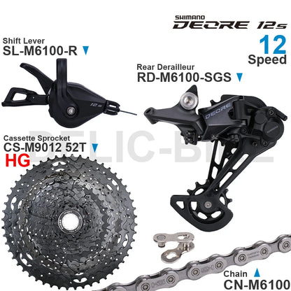 SHIMANO DEORE M6100 12-Speed Groupset – Right Shifter, Rear Derailleur, Chain & SUGEK 11-50T/52T Cassette Sprocket