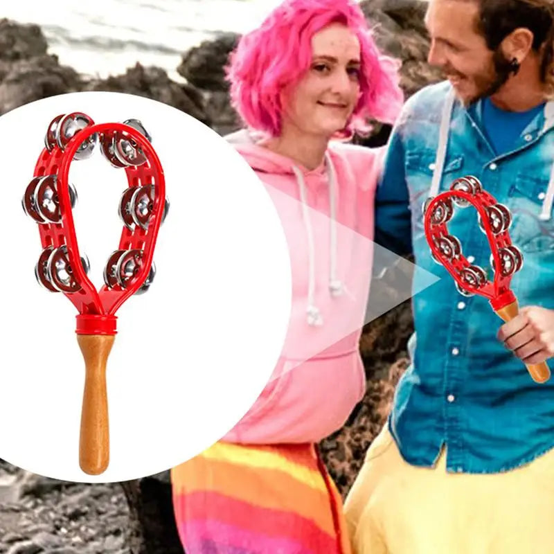 Handheld Wooden Tambourine – Safe, Rustproof & Waterproof Percussion Drum with Eco-Friendly Design