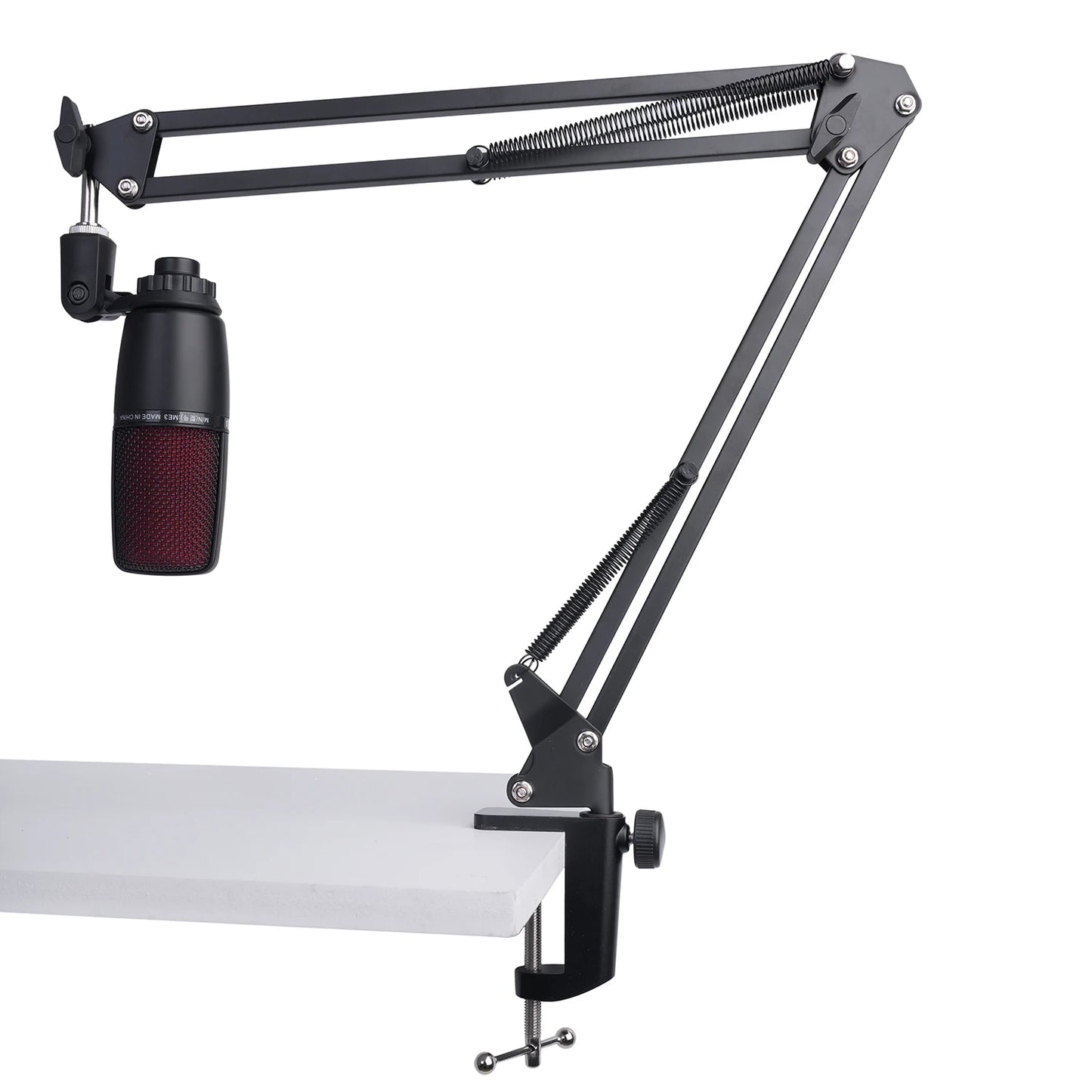 Extendable Microphone Boom Arm Stand - Suspension Scissor Arm with Mic Clip & Table Mount Clamp