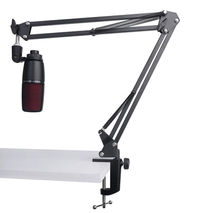 Extendable Microphone Boom Arm Stand - Suspension Scissor Arm with Mic Clip & Table Mount Clamp