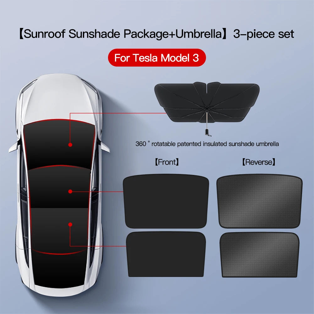 YZ Sun Visor Upgrade for Tesla Model 3 & Y Highland 2021-2024 – Ice Cloth Buckle Sunshade for Glass Roof & Skylight