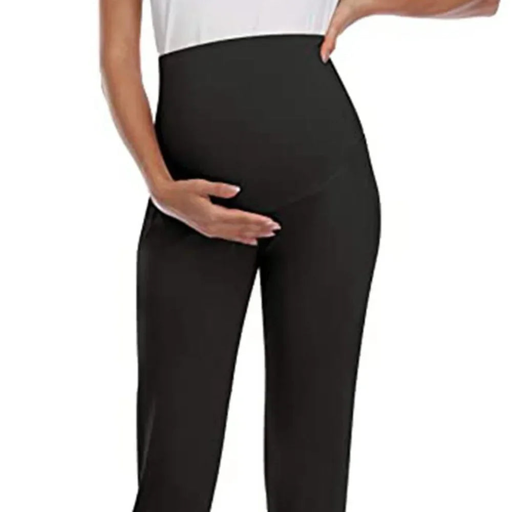Spring Maternity Women’s Casual Pants – High Waist Stretch Lounge Trousers with Pockets, Solid Joggers for Pregnant Women