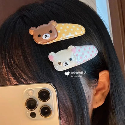 Kawaii Rilakkuma Hair Clip - Cute Cartoon Bangs Side Barrette Wave Point BB Clip Angel Wing Style Birthday Gift