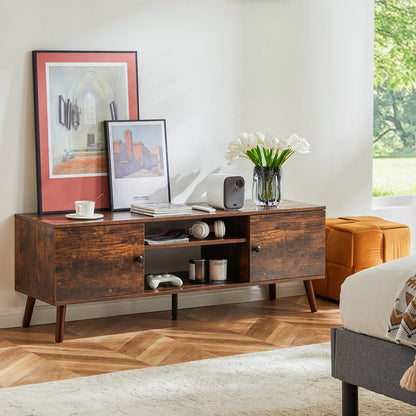Wooden Fireplace TV Stand for 60 Inch TV – Living Room Entertainment Center with Adjustable Shelf & 2 Storage Cabinets