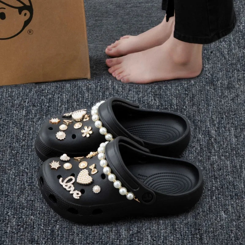 22Pcs Luxury Shoe Charms Set - Pearl Chain Designer Accessories for Sandals, Clogs & DIY Shoe Decorations