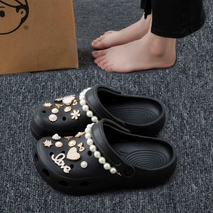 22Pcs Luxury Shoe Charms Set - Pearl Chain Designer Accessories for Sandals, Clogs & DIY Shoe Decorations