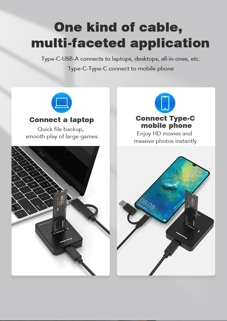 Blueendless External SSD Hard Disk NVME Enclosure – 10G Online Reading/Writing Speed, M.2 NVME SD Docking Station Case