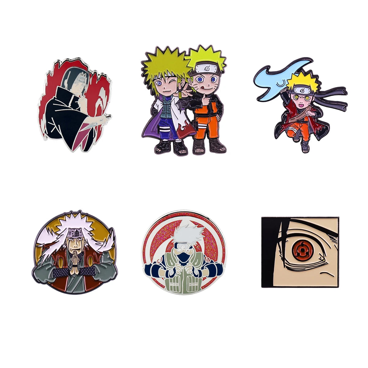 6PCS Anime Character Enamel Pins - Itachi, Kakashi and Jiraiya Metal Lapel Badges for Cosplay and Fan Collectibles