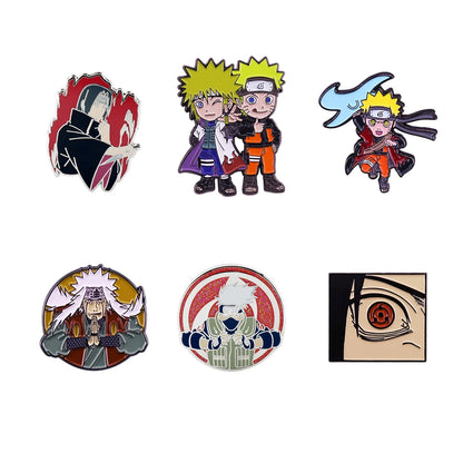 6PCS Anime Character Enamel Pins - Itachi, Kakashi and Jiraiya Metal Lapel Badges for Cosplay and Fan Collectibles