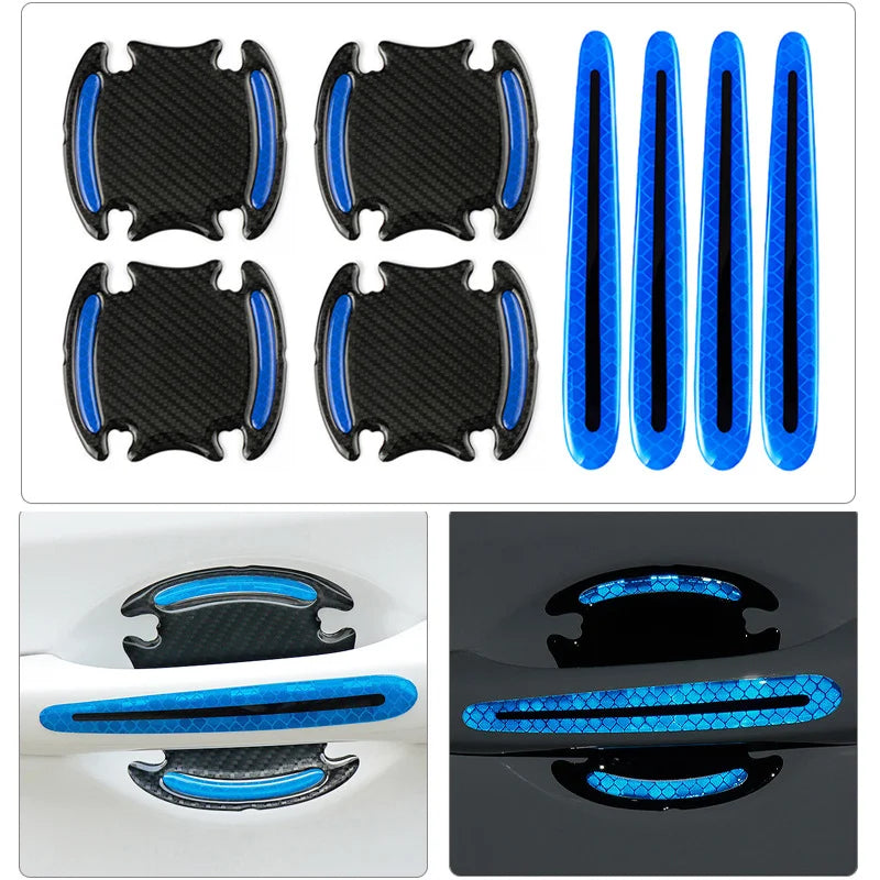 8PCS Car Door Handle Bowl Protectors — Anti-Collision, Anti-Scratch Reflective Strips for Exterior Safety