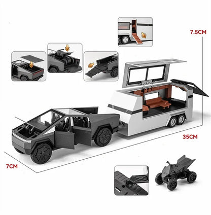 1:32 Tesla Cybertruck Diecast Alloy Model Car with Sound & Light – Off-Road Truck Toy Gift for Kids with Carrying Suitcase