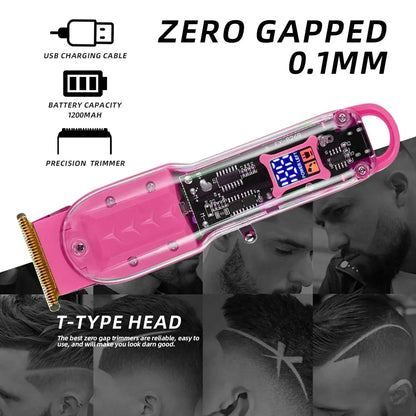Professional Rechargeable Hair Clippers – Transparent Electric Hair Trimmer for Men, Cordless Hair Cutting Machine