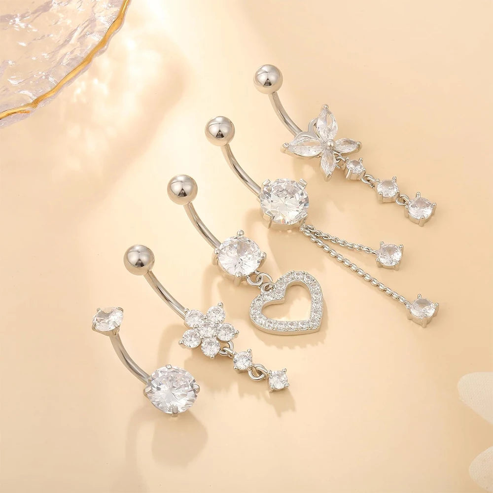 5PCS Belly Button Rings Set – 14G Butterfly & Heart Curved Navel Piercings for Women & Girls Body Jewelry