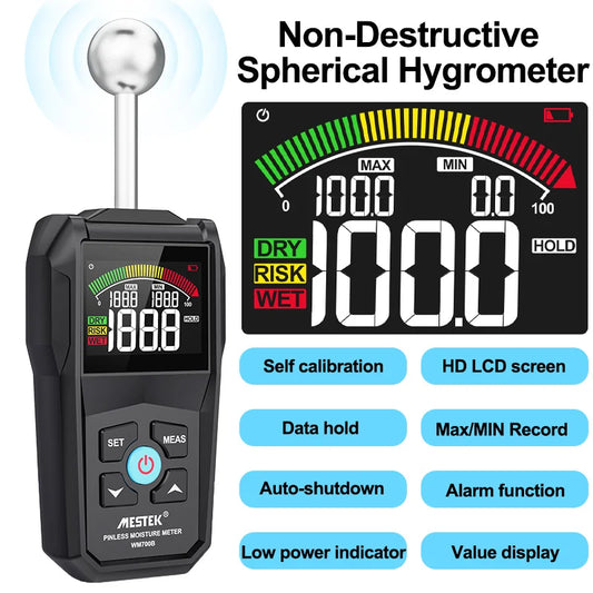 Digital Wood Moisture Meter - Non-Contact Hygrometer, Timber Damp Detector with Alarm, Non-Destructive Humidity Tester