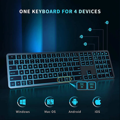 Multi-Device Rechargeable Bluetooth Backlit Wireless Keyboard for Laptop, Tablet & iPad