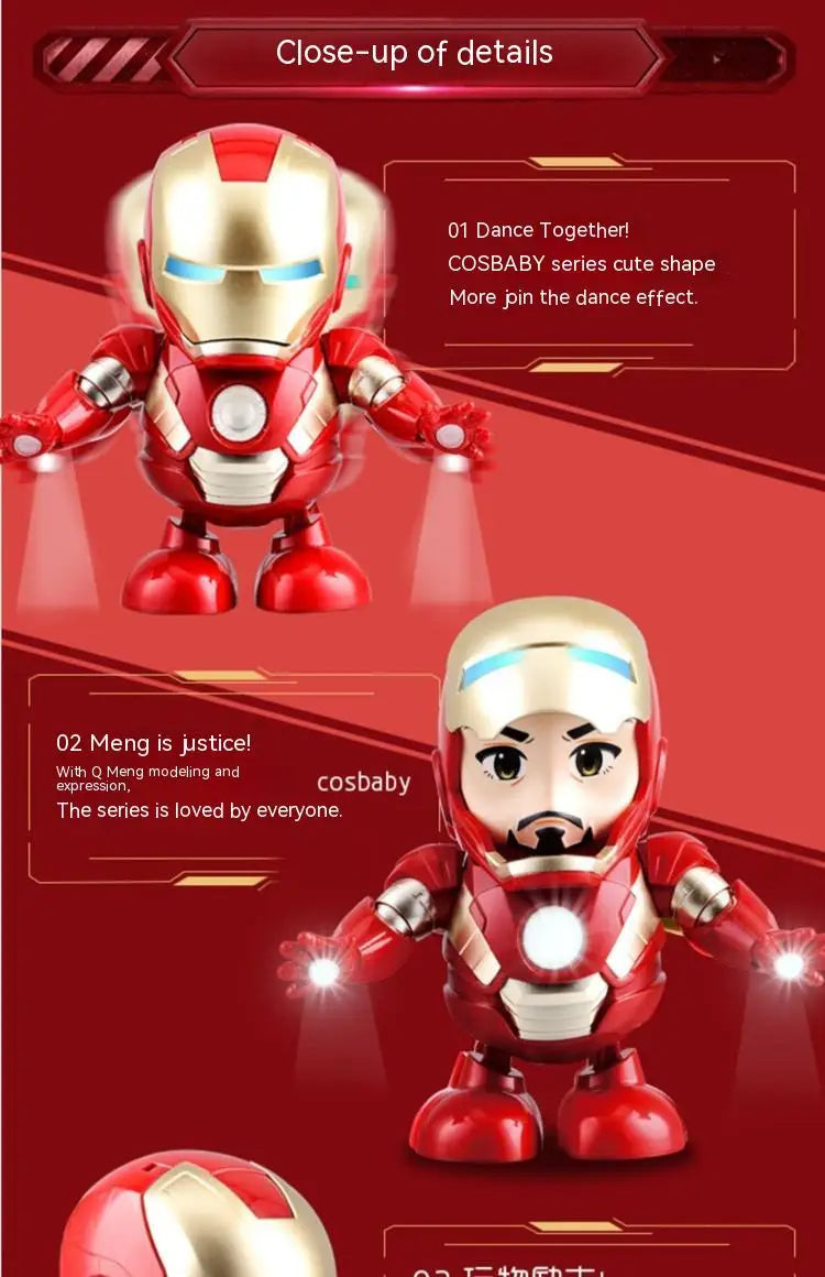 Marvel Iron Man Dance Action Figure – LED Light Singing Robot, Spiderman & Avengers Superhero Toy, Kid’s Christmas Gift