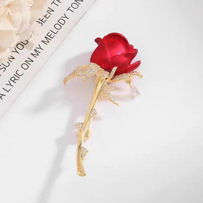 Red Rose Tulip Brooch Pin - Ladies Fashion Light Luxury Flower Design, Elegant Dress Suit Badge Accessory