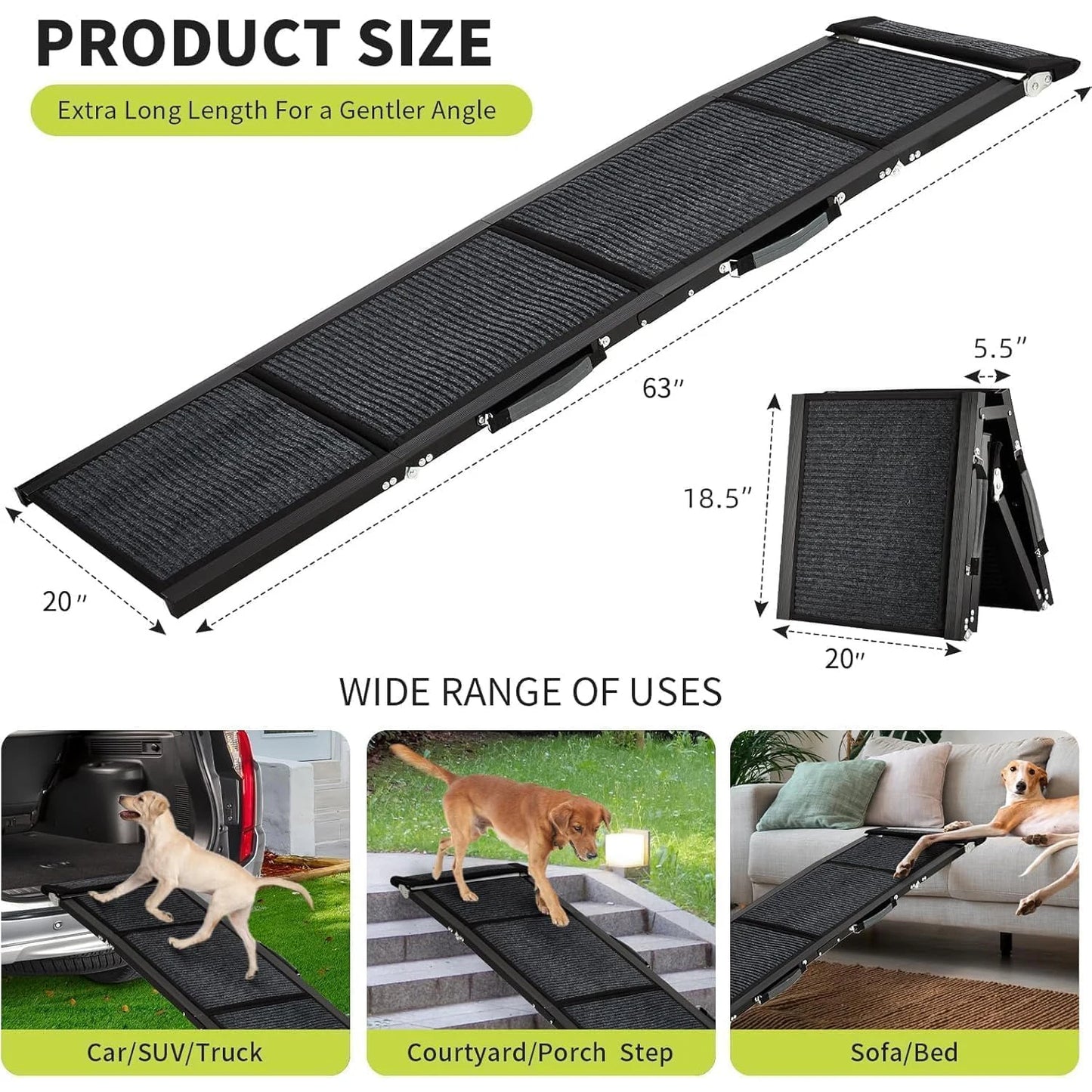 Upgraded Folding Dog Car Ramp - Portable Non-Slip Pet Ramp for Large Dogs Up to 250 lbs