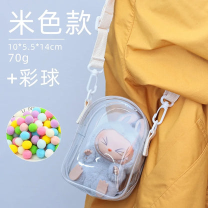 Labubu Doll Protective Case — 15cm Cotton Sitting Party Storage & Dustproof PVC Shoulder Bag