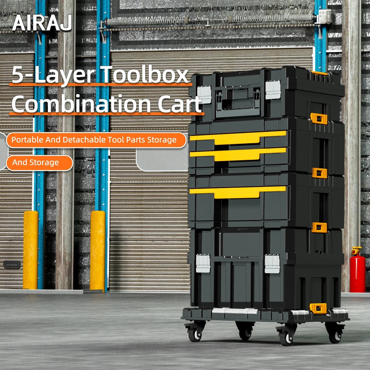 AIRAJ Stackable Modular Toolbox Set — Portable Combo ToolBox with Wheels for Space-Saving Storage & Easy Mobility