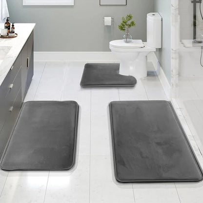 3PC Waterproof Non-Slip Sponge Bathroom Carpet Set - Washable Home Decor