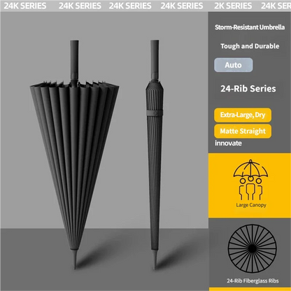 Extra Large 24-Rib Automatic Umbrella - Double-Layer Windproof Stormproof Family Rain Umbrella