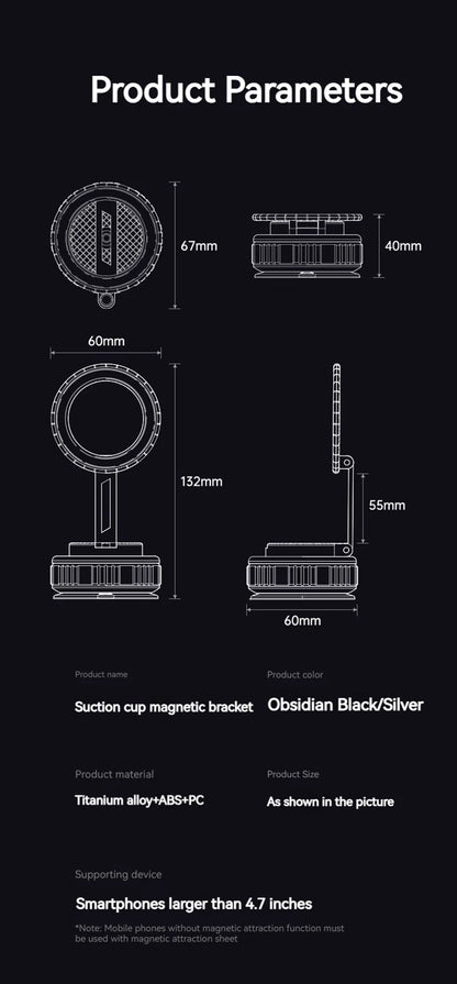 Universal Metal Magnetic Car Phone Holder – Adjustable Vacuum Suction Stand for Mirror, Gym, Bath & Home Use
