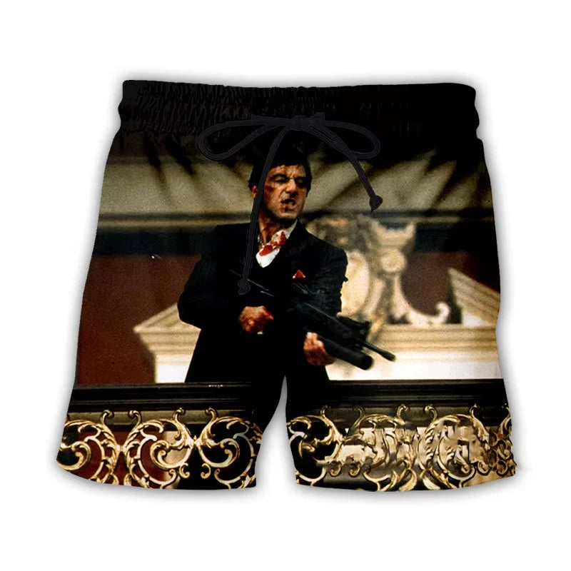 Men’s Scarface 3D Print Swim Shorts - Tony Montana Beach Board Trunks